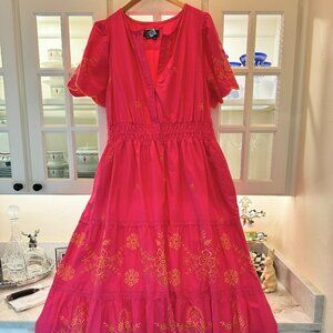 Anthropologie Somerset Maxi Dress Hot pink with Orange Embroidery 1X